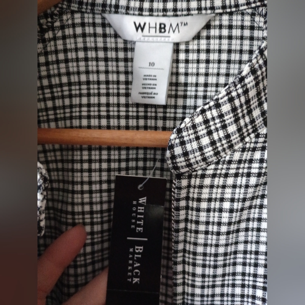 NWT White House Black Market Black and White Checkered Zip Front Jacket Size 10 - Picture 9 of 12
